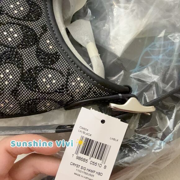 NWT Coach Hamptons Hobo Bag In Crystal Signature Jacquard CW654 Black Silver - Picture 7 of 10
